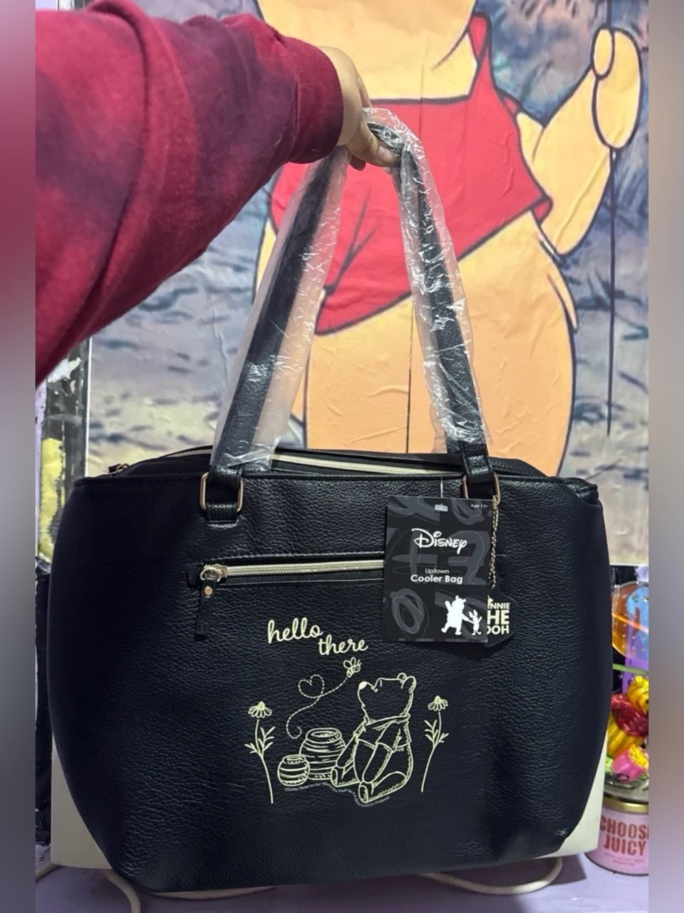 Disney Black Winnie the Pooh Tote Bag with Cream Illustration